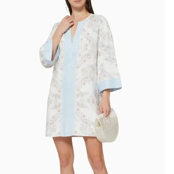 BCBGMaxAzria Contrast Trim Floral Print Tunic Dress szXS